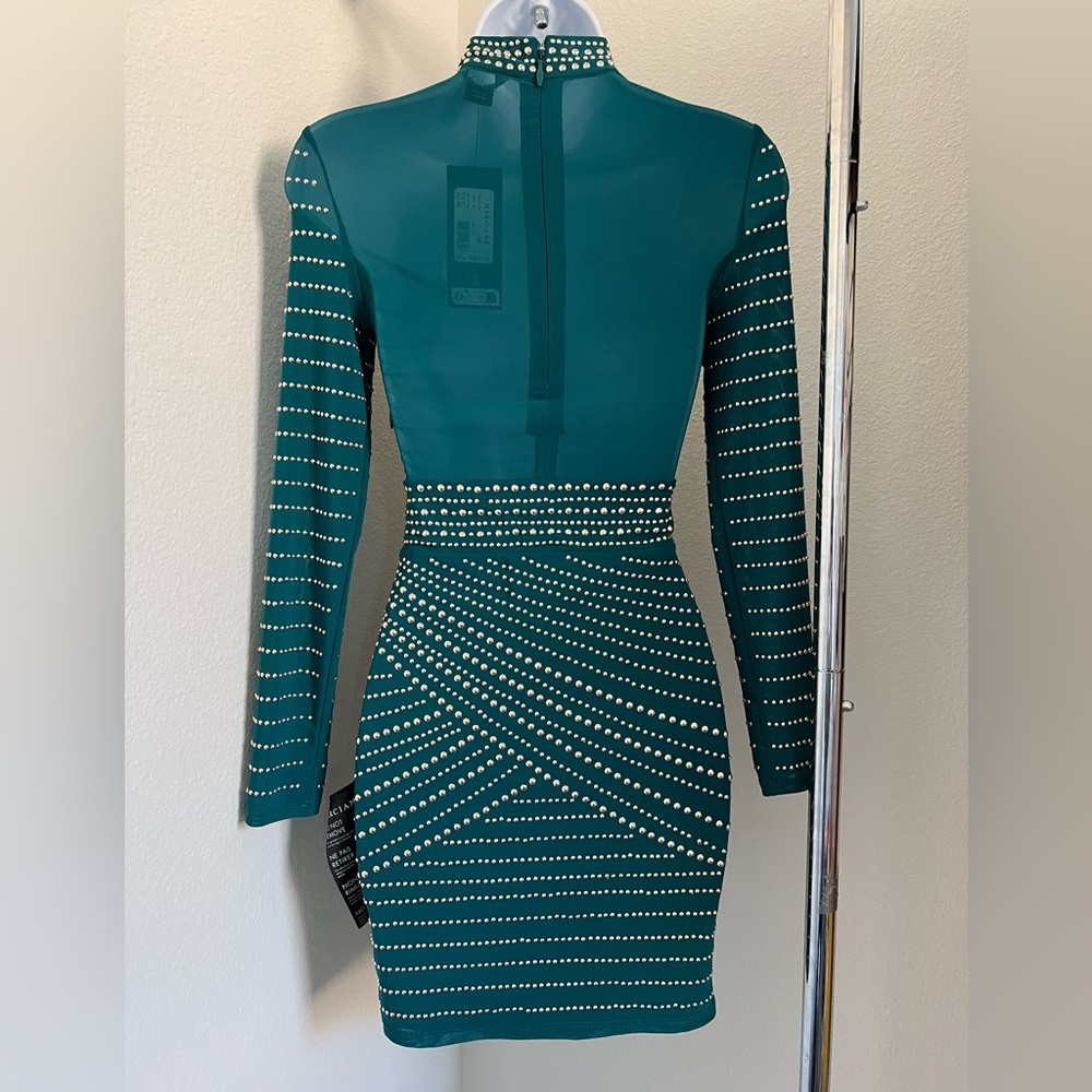 *NWT* Marciano Teal and Gold Studded Long Sleeve Dress SOLD OUT Color - Picture 4 of 11